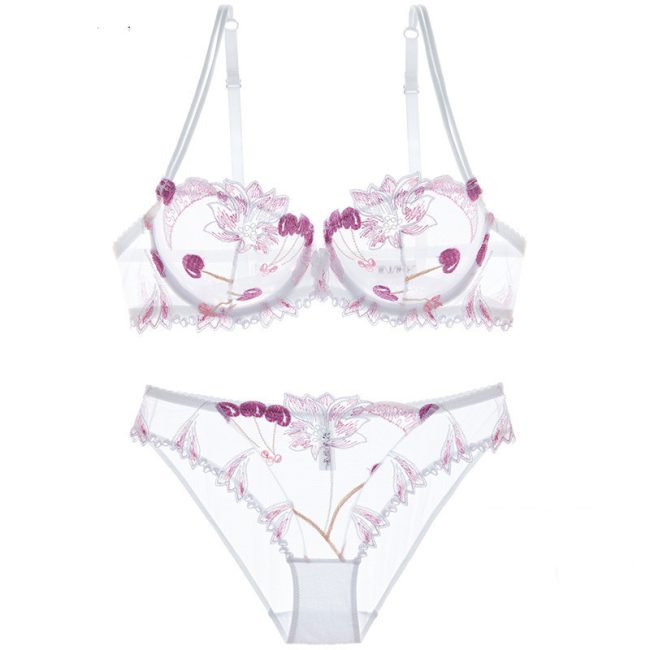 Love of Body - Floral Mirage Mesh Embroidered Bra Set - Image 5