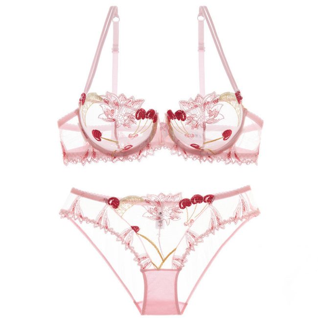 Love of Body - Floral Mirage Mesh Embroidered Bra Set