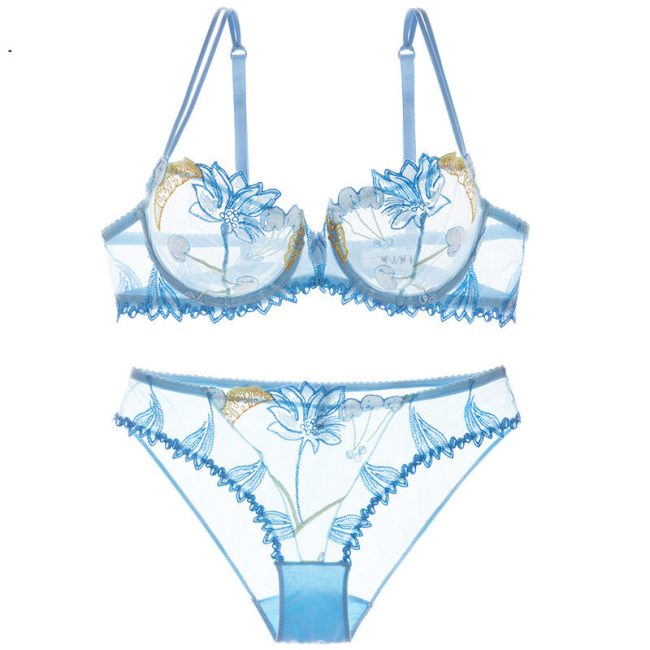 Love of Body - Floral Mirage Mesh Embroidered Bra Set - Image 3
