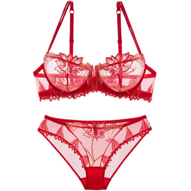 Love of Body - Floral Mirage Mesh Embroidered Bra Set - Image 4