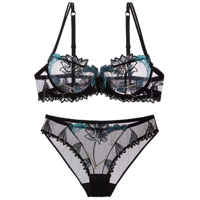 Love of Body - Floral Mirage Mesh Embroidered Bra Set - Image 2